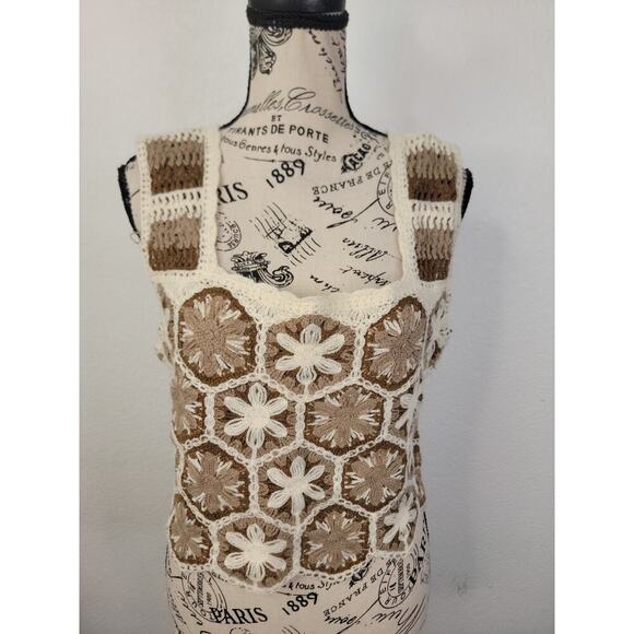 Granny Square Top Womens SZ Small Crochet Boxy Crop Hippie Bohemian Cottage - Picture 2 of 9